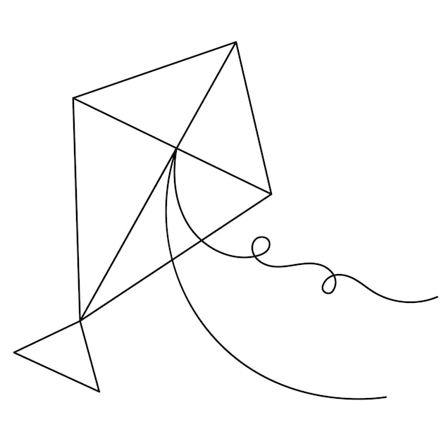 El icono de la cometa es una ilustración vectorial continua de dibujo de una línea.