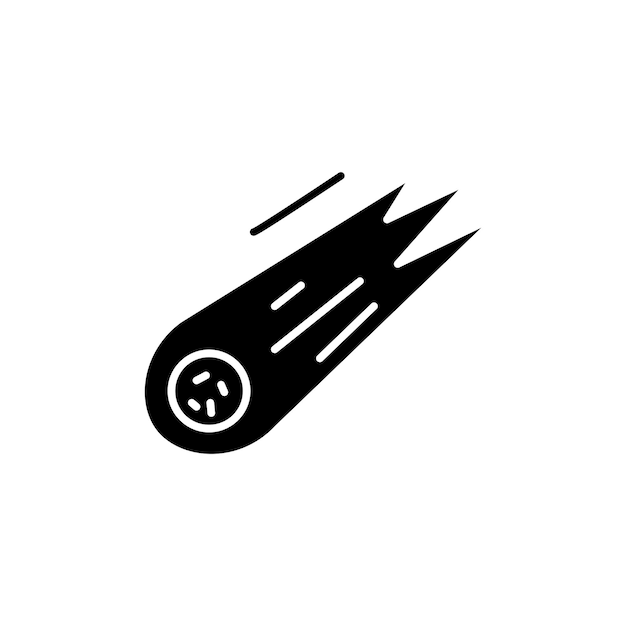 El icono del cometa establece una bola de fuego de meteoros espaciales con un símbolo vectorial de cola larga, un signo de meteorito de asteroide en estilo negro lleno y delineado.