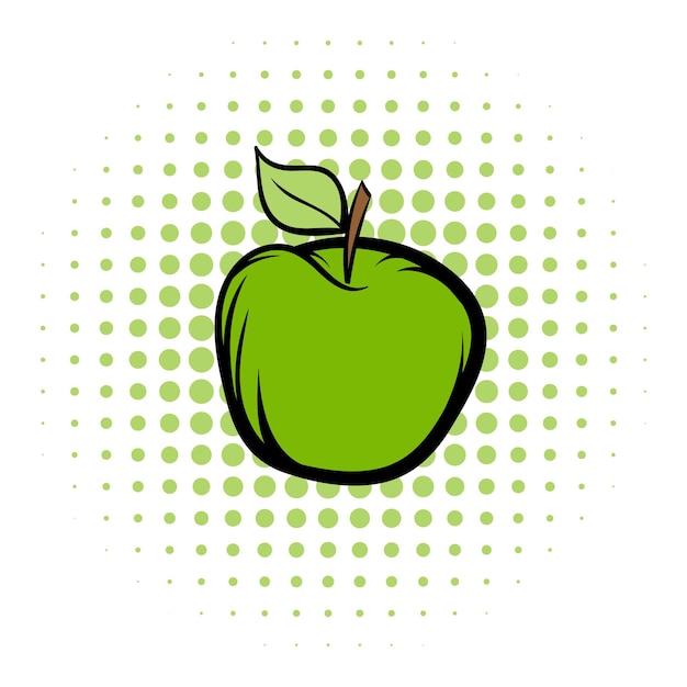 Icono de cómics de manzana verde Concepto de ecología y bioalimentos sobre un fondo blanco