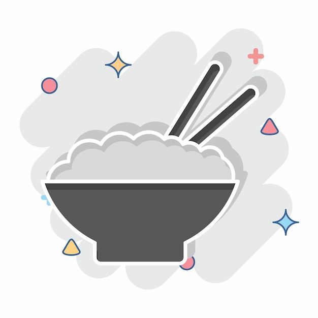 Icono de comida asiática relacionado con el símbolo del restaurante diseño de estilo cómic editable