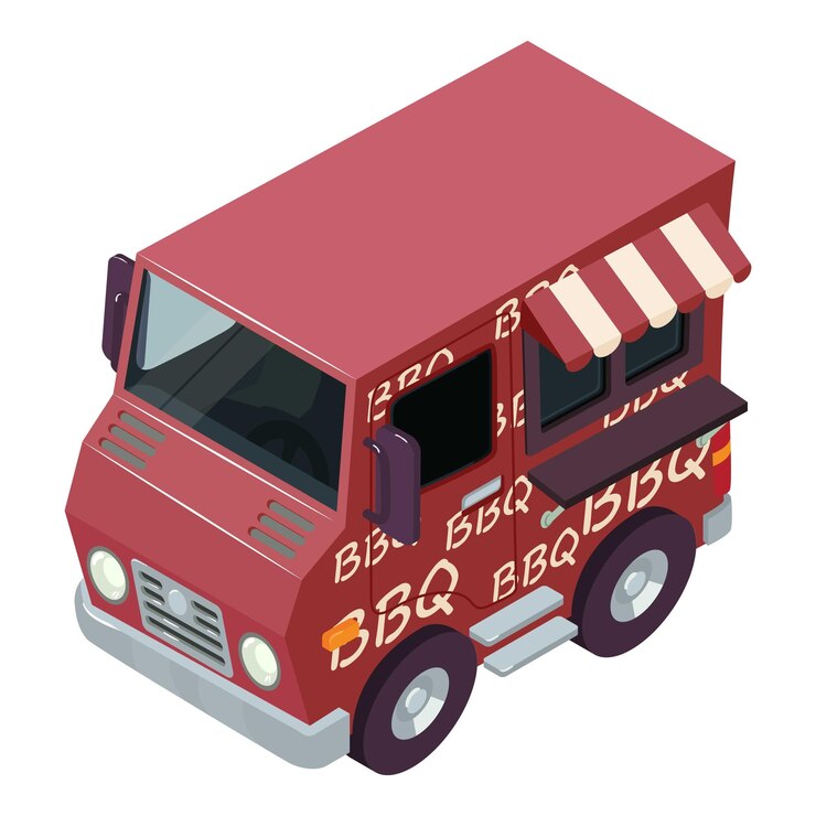 Vector icono de comida de barbacoa vector isométrico vehículo retro vendiendo comida de barbacoa en la calle comida rápida para llevar