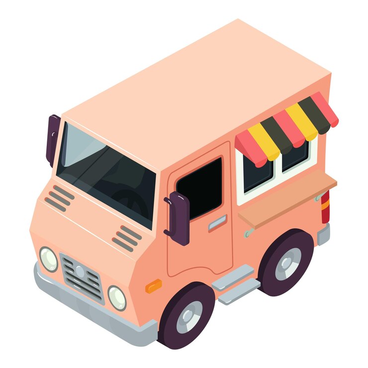 Vector icono de comida callejera vector isométrico tradicional retro rosa icono de camión de comida callejera comida rápida para llevar