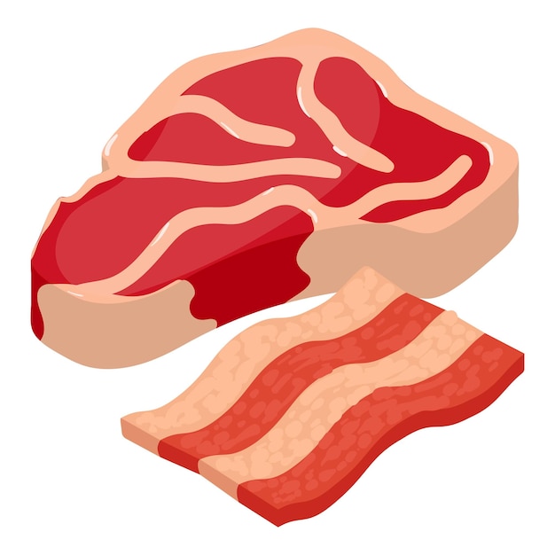 Icono de comida de carne vector isométrico Gran trozo de solomillo de ternera y trozo de jamón icono Concepto de comida nutrición saludable