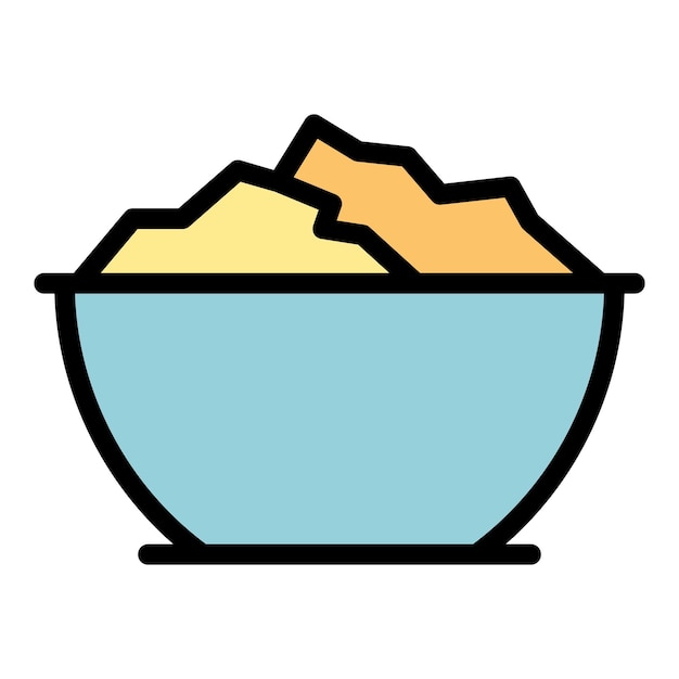 Icono de comida de cereales veganos contorno vector leche de desayuno cuchara de avena color plano
