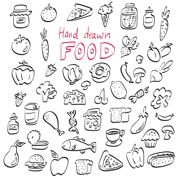 Vector icono de comida conjunto ilustración vector dibujado a mano aislado en fondo blanco arte de línea