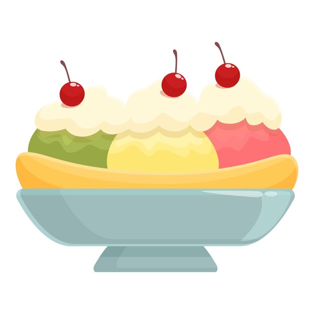 Icono de comida de crema de vainilla vector de dibujos animados Cereza chocolate Split sundae