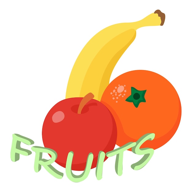 Icono de comida de fruta vector isométrico Recién cosechado manzana roja plátano y naranja Concepto de comida nutrición saludable