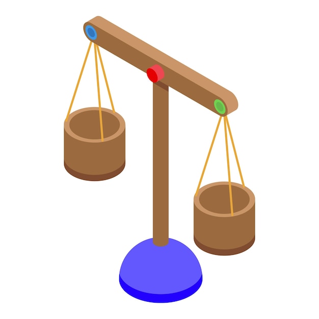 Icono de comparación de escalas de madera Isométrico de icono de vector de comparación de escalas de madera para diseño web aislado sobre fondo blanco