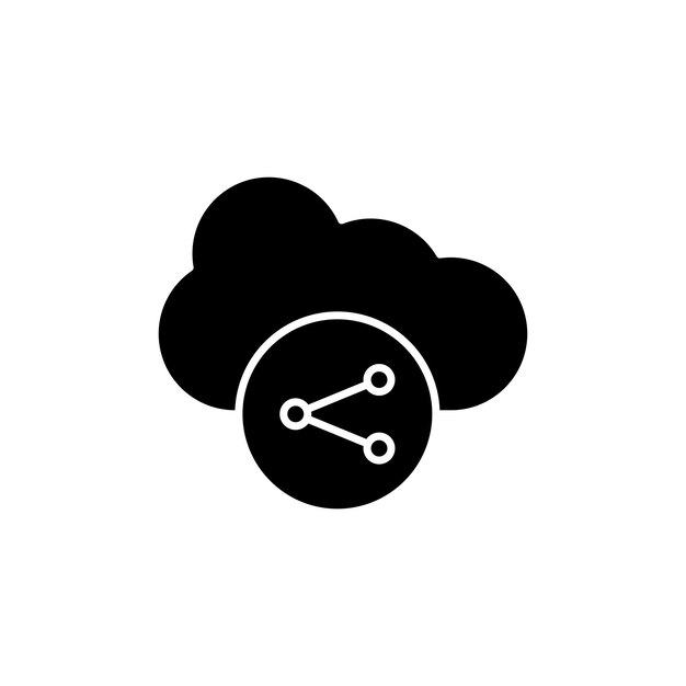 El icono de compartición de la nube establece la sincronización de datos con el almacenamiento en la nube símbolo vectorial transferencia de computación en la nube servidor signo enlace icono de alojamiento en la nube en negro relleno y estilo delineado