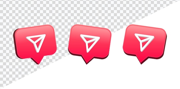 icono de compartir flecha 3d en conjunto de burbujas de discurso rojo de enviar símbolos de mensaje con burbujas de iconos de notificación