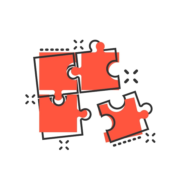 Icono compatible con rompecabezas en estilo cómico Ilustración de dibujos animados vectoriales de acuerdo de rompecabezas sobre fondo blanco aislado Efecto de salpicadura de concepto de negocio de solución de cooperación