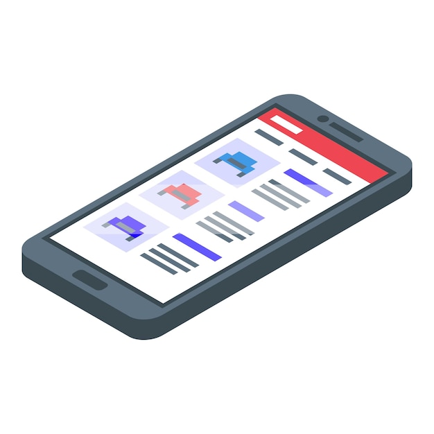 Icono de compra de automóvil con teléfono inteligente Isométrico de icono de vector de compra de automóvil con teléfono inteligente para diseño web aislado en fondo blanco