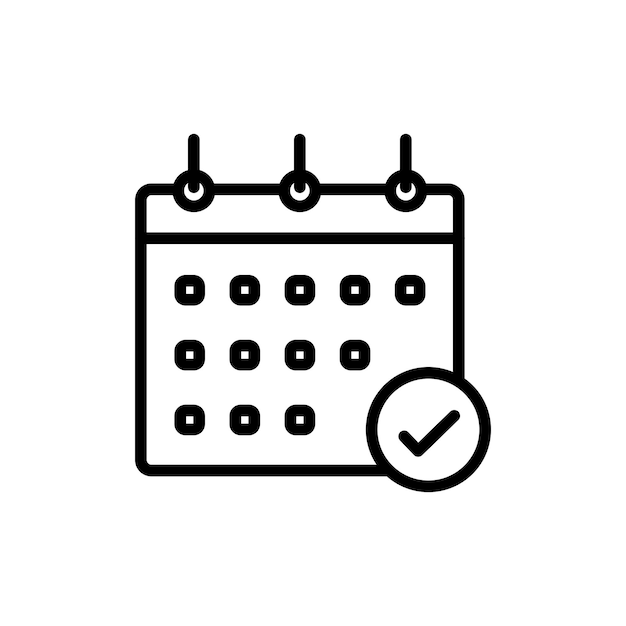 El icono de comprobación del calendario establece la fecha disponible el planificador de la agenda del evento con el icono del horario de la cita