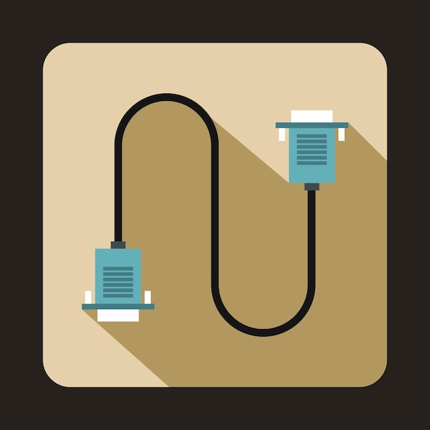 Vector icono de computadora de alambre de cable en estilo plano sobre un fondo beige