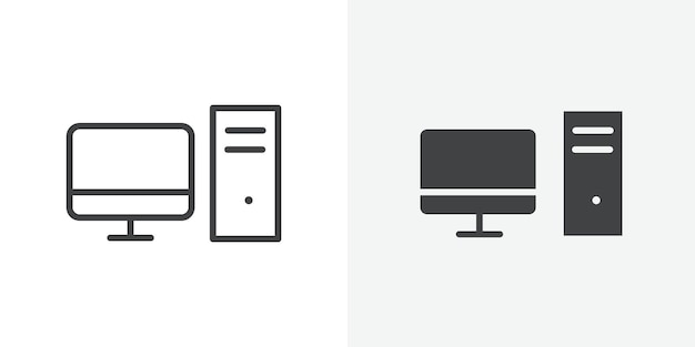 Ícono de la computadora de escritorio Signo vectorial de contorno