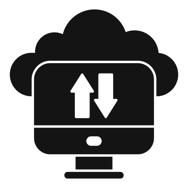 Icono de la computadora de escritorio transfiriendo datos desde el almacenamiento en la nube