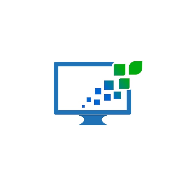 Icono de computadora con píxeles a transformación de hoja verde