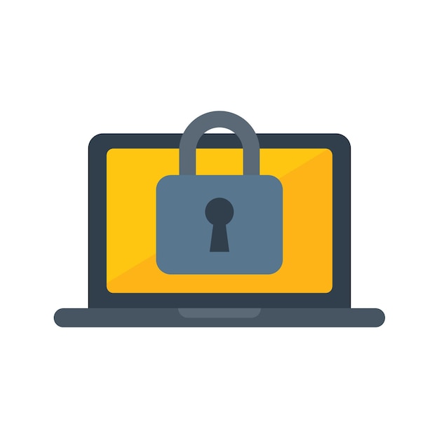 Icono de computadora portátil bloqueado vector plano Protección de datos Caja fuerte de computadora aislada