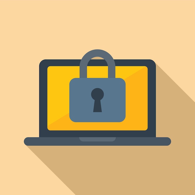 Icono de computadora portátil bloqueado vector plano Protección de datos Caja fuerte de computadora