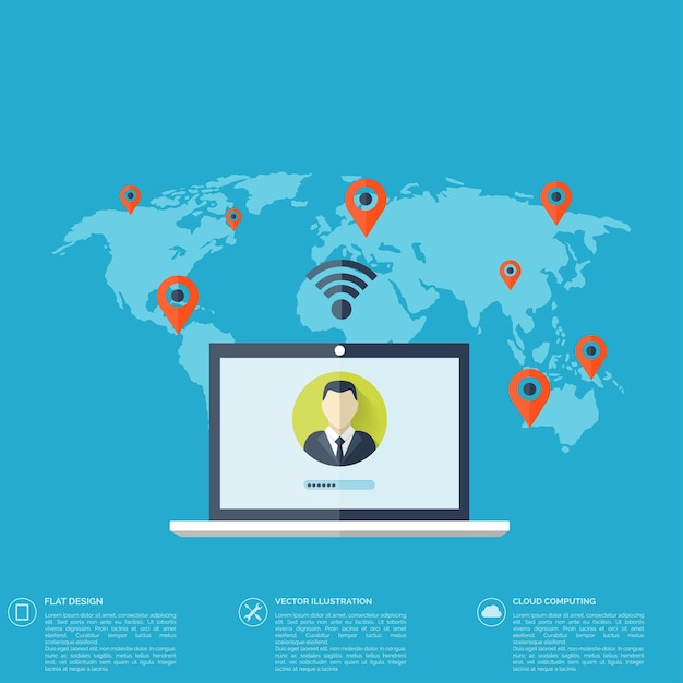 El icono de la computadora portátil es el concepto de red de medios sociales de comunicación global