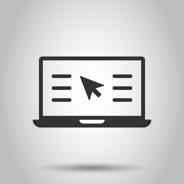 Icono de computadora portátil en estilo plano Cursor en la ilustración de vector de cuaderno sobre fondo blanco aislado Monitor concepto de negocio