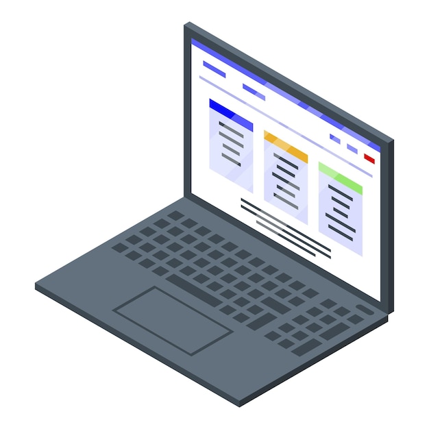 Icono de computadora portátil del inspector de impuestos Isométrico del icono de vector de computadora portátil del inspector de impuestos para diseño web aislado sobre fondo blanco