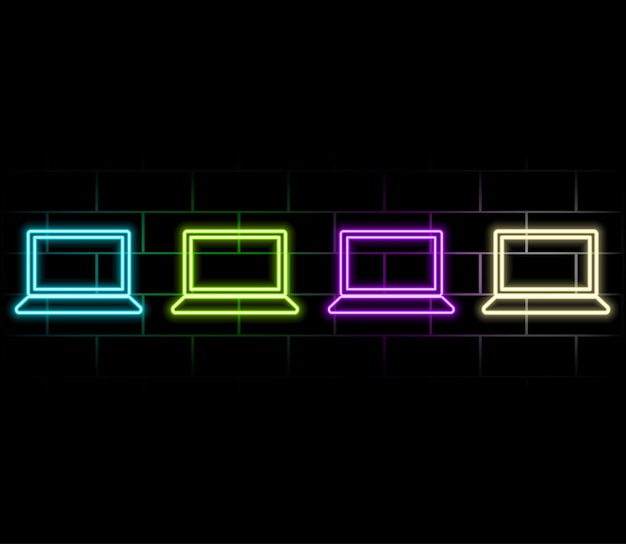 Icono de computadora portátil o portátil Estilo de neón Icono de decoración ligera Símbolo eléctrico brillante Verde