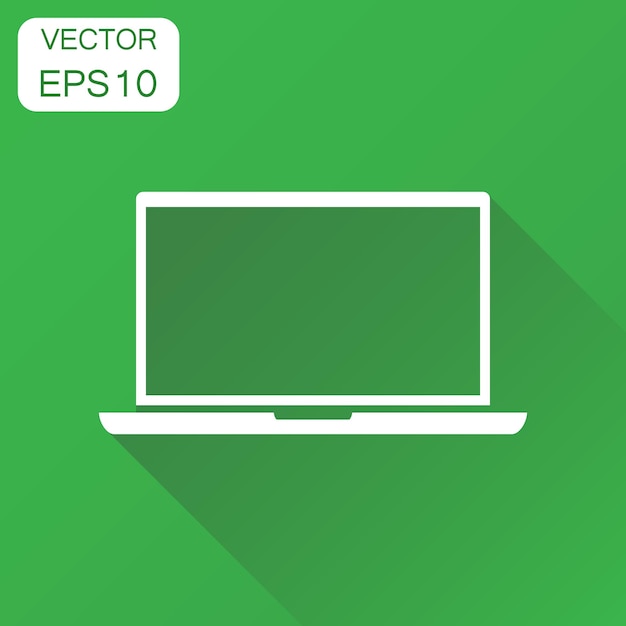 Icono de computadora portátil Pictograma de portátil de concepto de negocio Ilustración vectorial en fondo verde con sombra larga