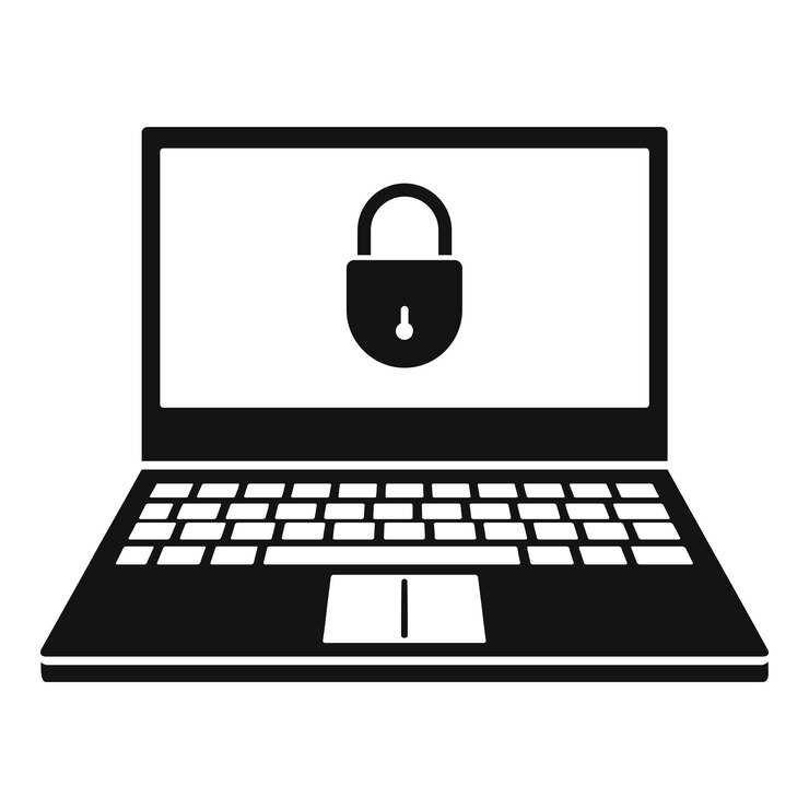Vector icono de computadora portátil segura ilustración simple del icono de vector de computadora portátil segura para diseño web aislado sobre fondo blanco