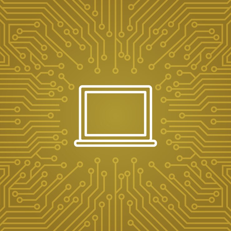 Vector icono de computadora portátil sobre un chip de computadora moterboard fondo banner