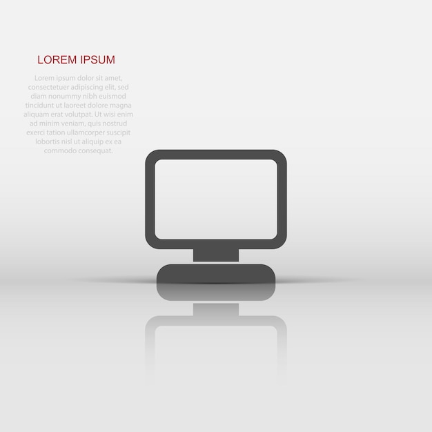 Icono de computadora de vector en estilo plano Monitor muestra ilustración pictograma Pc concepto de negocio