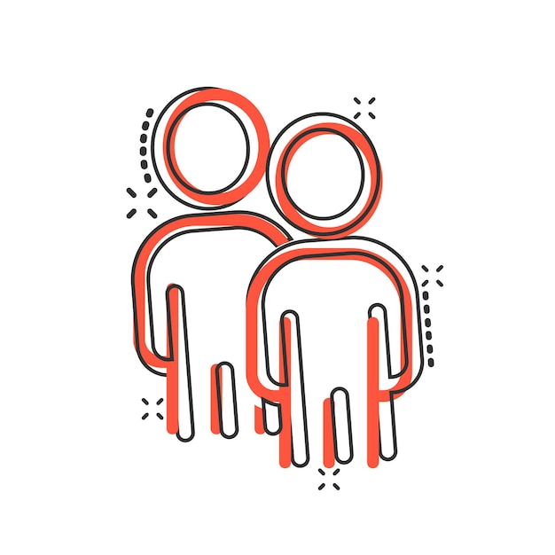 Icono de comunicación de personas en estilo cómic Ilustración de vector de dibujos animados de personas sobre fondo blanco Concepto de negocio de efecto de salpicadura de asociación