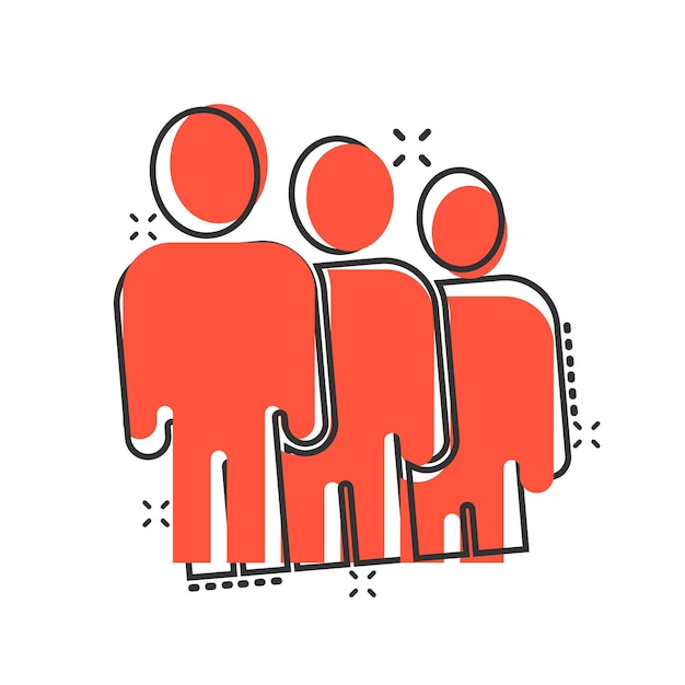 Icono de comunicación de personas en estilo cómic Ilustración de vector de dibujos animados de personas sobre fondo blanco Concepto de negocio de efecto de salpicadura de asociación