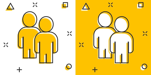 Icono de comunicación de personas en estilo cómico Ilustración de vector de dibujos animados de personas sobre fondo blanco Concepto de negocio de efecto de salpicadura de asociación
