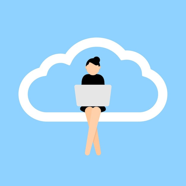 Icono de comunicación de trabajo remoto acceso global a la nube mujer trabajadora trabajo en equipo distante ilustración vectorial