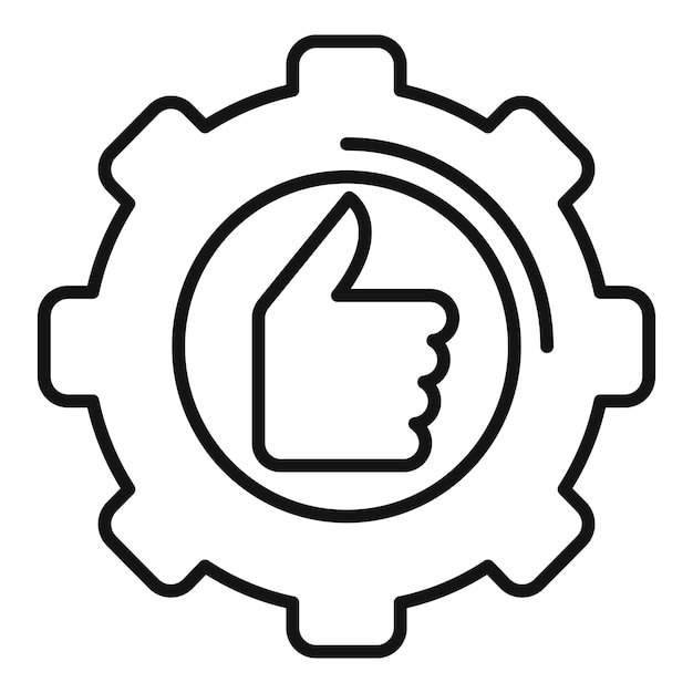 Icono de concepto de aprobación con engranajes y pulgares hacia arriba