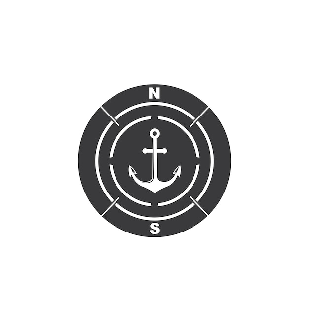 Icono de concepto de brújula de anclaje Diseño de ilustración de vector de logotipo