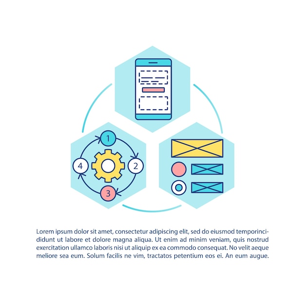 Icono de concepto de desarrollo de aplicaciones móviles con texto
