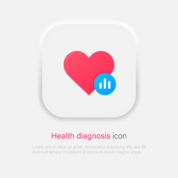 Icono de concepto de diagnóstico heapth corazón con símbolo de gráfico analítico en estilo neumorfismo vector eps 10