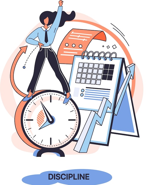 Icono del concepto de disciplina Gestión del tiempo Metáfora de la idea del día de trabajo Asuntos diarios de la persona indicadores de tiempo para el trabajo hobby estudio descanso Cumplimiento de los planes planificados de acuerdo con las regulaciones