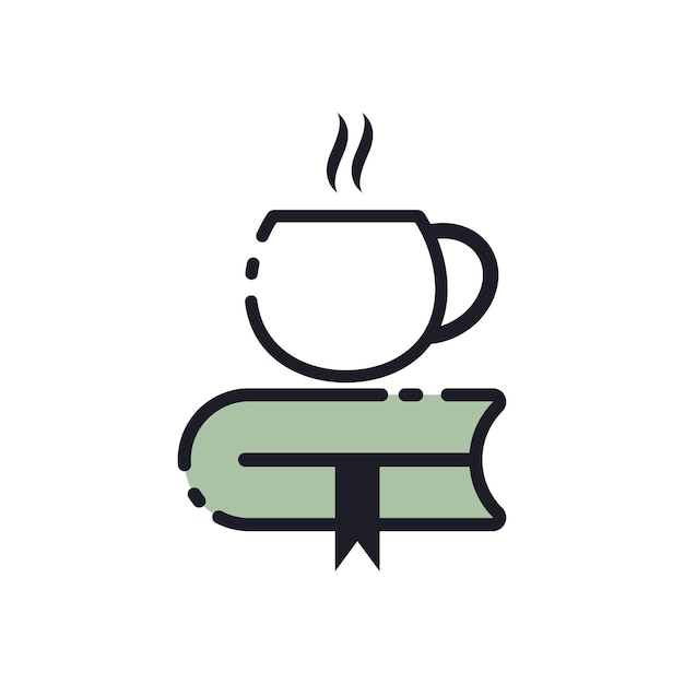 Icono de concepto de diseño de libro y taza de café para bibliotecas Ilustración vectorial