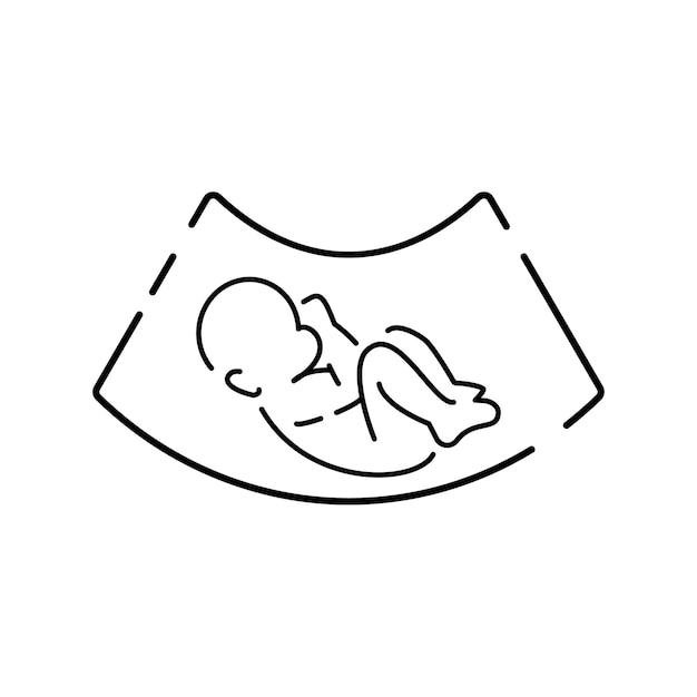 Icono del concepto de embarazo Ilustración de línea delgada de idea de mujer embarazada Ultrasonografía Monitoreo médico del embarazo Dibujo de contorno aislado del vector Trazo editable