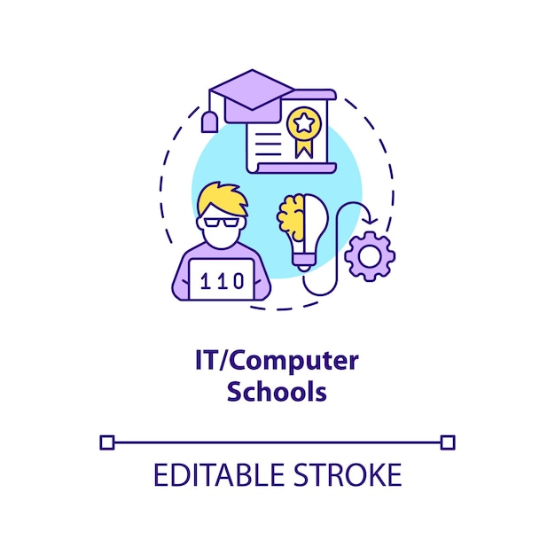 Icono de concepto de escuelas de informática y TI