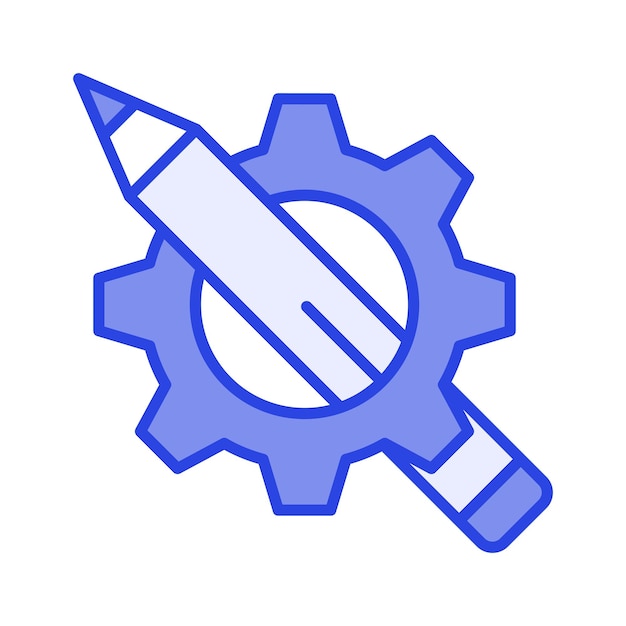Icono del concepto de Gear and Pencil de desarrollo de diseño desarrollo creativo blogging y copywriting