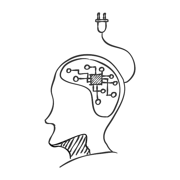 Icono de concepto de inteligencia artificial en dibujo de boceto de garabato dibujado a mano