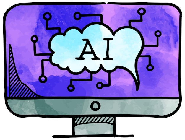 Icono de concepto de inteligencia artificial de estilo acuarela