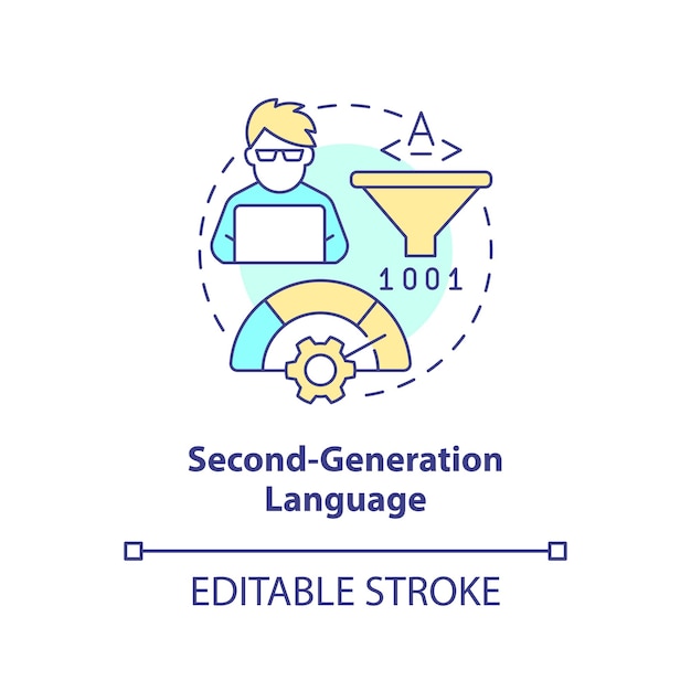 Icono de concepto de lenguaje de programación de segunda generación