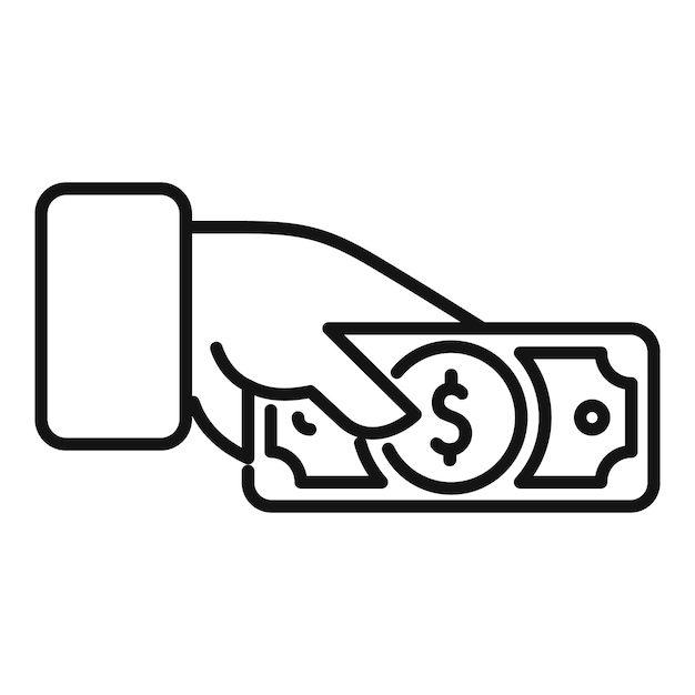 Icono del concepto de pago de billetes de dólar de un hombre de negocios que nos sostiene