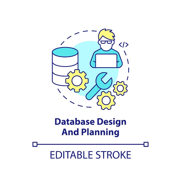 Vector icono de concepto de planificación y diseño de base de datos