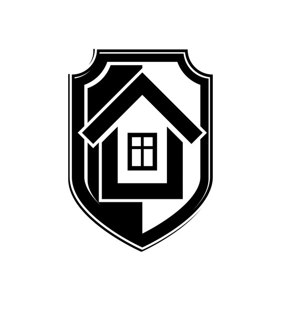 Icono conceptual de seguro de hogar, escudo de protección con casa simple vectorial. Elemento de diseño, idea de construcción. Heráldica.